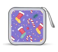 Christmas Socks and Candy Canes Portable CD Case Holder 48 Capacity Travel DVD Storage Boxs Wallet Bag