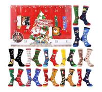 Christmas Socks Countdown Calendar - Cotton 32x25x5cm | 24-Day Funny Soft With 12 Pairs, Men, , Teens, , Holiday, Christmas Cotton Socks Count Down Calendar | Gift Party Stocking