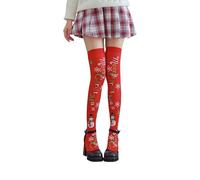 Christmas Socks for Women 6 - Party Stockings Elegant Over The Knee for Holiday Festive Dance Costume With Snowman and Snowflake Designs (Red, One Size)