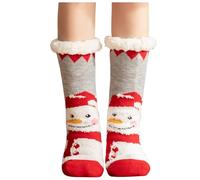 Christmas socks for women as cuddly floor socks with thick velvet look, ideal as warm snow carpet socks for cosy winter time, gray, One Size