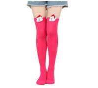 Christmas Socks for Women Knee High Stockings Christmas Socks Reindeer Snowflake Fuzzy Thick Warm for Winter Cute Novelty Crew Compression Stockings Ladies Novelty (RD2, One Size)