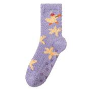 Christmas Socks For Women,Soft Coral Fleece Stockings For Non Slip Thermal Sleeping Socks With Cute Cartoon Jacquard Patterns Cozy Home Wear For Cold Weather(Light Purple, One Size)