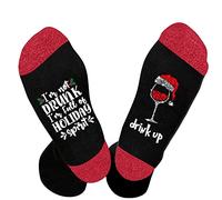 Christmas Socks Girls Christmas Unisex Drink Up Red Wine Glasses Print Color Block Letter Socks Thermal Cozy Warm Slipper Socks Soft Warm Thick Socks Amazon Sale Clearance