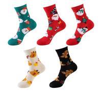 Christmas Socks Women Men, 5 Pairs Festive Novelty Santa Reindeer Snowman Gingerbread Socks, Soft Cozy Winter Holiday Socks Gift Set for Friends & Family