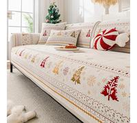 Christmas Sofa Cover for 1 4 Seaters - Ultra Soft Chenille Couch Slipcovers - Non Slip Holiday Decor for Armchair & Sofas - White 90x210cm