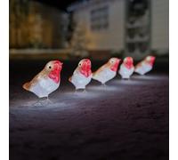 Set of 5 Acrylic Christmas Robin Lights with 40 White LED's