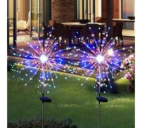 Solar Garden Lights Solar Lights Outdoor Waterproof 2 Pack Solar Powered Firework Stake Lights 120 LED Sparklers Solar Outside Lights for Yard Pathway Flowerbed Decor (Colorful)