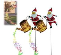 Christmas Solar Kettle Lights Garden Lawn Decorative Lights, Hanging Metal Solar Santa Claus Watering Can with LED Light, Waterproof Outdoor Decorative Lantern, for Pathway Patio (2pcs)