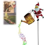 Christmas Solar Kettle Lights Garden Lawn Decorative Lights, Hanging Metal Solar Santa Claus Watering Can with LED Light, Waterproof Outdoor Decorative Lantern, for Pathway Patio (1pc)