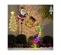 Christmas Solar Kettle Lights Garden Lawn Decorative Lights, Santa Claus Kettle Light,Hanging Metal Solar Santa Claus Watering Can with LED Light, Vintage Waterproof Outdoor Lantern Decoration