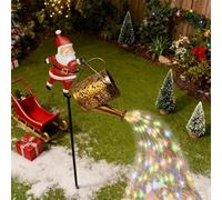Christmas Solar LED Kettle Lights | Santa Claus Garden Cascading Twinkle Light | Santa Claus Solar Watering Can with Cascading Lights | Vintage Outdoor Christmas Lantern Decor for Pathway & Patio