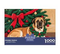 Christmas Spanish Mastiff Jigsaw Puzzle Waterproof 1000 Piece Puzzles for Adults Gifts Fun Challenging Games