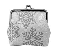 Christmas Sparkling Silver Gray and White Snowflakes, PU Leather Coin Purse, Small Wallets, Change Pouch with Kiss Lock Clasp Buckle, Change Purse