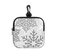 Christmas Sparkling Silver Gray and White Snowflakes, Square Zipper Storage Bag, Neoprene Coin Purse, Small Wallets, Change Pouch, Change Purse