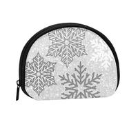 Christmas Sparkling Silver Gray and White Snowflakes, Women's Storage Bag Shell Makeup Bag Small Coin Purse Shell Change Pouch