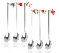 Christmas Spoons, 6 Pcs Tea Spoons, Stainless Steel Hot Chocolate Spoon, Christmas Tableware, Xmas Cutlery, Coffee Spoon for Gifts, Xmas Stocking Fillers Party - Silver