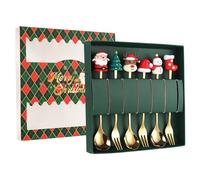 Christmas Spoons and Forks 6PCS Stainless Steel Coffee Stir Spoons and Dessert Forks 6 Inch Tableware for Coffee Tea Soup Dessert Cake Hot Chocolate Green