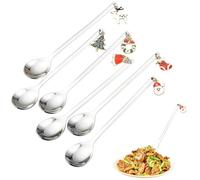 Christmas Spoons, Silver Polished 6-Piece Set, Hot Chocolate Spoon for Festive Beverages, Tea Spoons 6, Perfect for Hot Chocolate Station, 13.6 * 2.5 cm