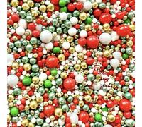 Christmas sprinkles for cakes cupcake edible toppers sprinkle mix blend metallic gold Red white green pearls party decoration baking biscuits cake topper balls Xmas chocolate balls CHRISTMAS CRACKER