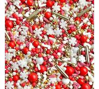 Christmas sprinkles for cakes cupcake edible toppers sprinkle mix blend metallic gold red white pearls party decoration baking biscuits cake topper balls Xmas chocolate balls HO HO HO