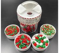 Christmas Sprinkles Pearl Sugar Green Red Candy 120g/ 4.2oz Baking 4-cell Edible Christmas Tree Crutch Cake Decorations Cupcake Toppers Cookie Decorating Ice Cream Toppings