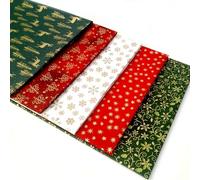 Christmas Spruce Fat Quarter Fabric Bundle - Festive Reds, Greens, Creams & Golds 100% Cotton Fabric 5 x Fat Quarters 50x54cm