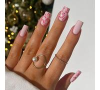 Christmas Square False Nails With Dots Designs Full Covers Press On Nails Manicure For Commuting And Social Event
