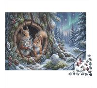 Christmas Squirrel Classic 1000 Pc Rigid Cardboard Jigsaw Winter Aurora Forest Seniors Brain Training Rainy Day Fun Must-Have Puzzle Lovers 38x26cm/1000pcs