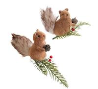 Christmas Squirrel Ornament - Foam Plush Squirrel Figurine with Pinecones Branches Furry Forest Animal Hanging Decoration for Holiday Xmas Tree Home Party Decor 2pcs 2pcs