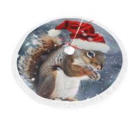 Christmas squirrel Printed Christmas Tree Skirt 36 inch with Tassel Tree Base Cover for Xmas Tree Christmas Decorations