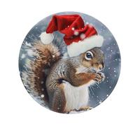 Christmas Squirrel Printed Gaming Mouse Pad 4 PCS, Round Non-Slip Rubber Base Laptop Mousepad Desk Mat for Gamer, Office, Home