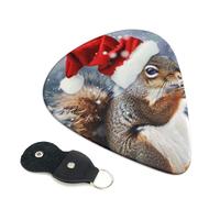 Christmas squirrel Printed Guitar Picks, 6 Pack with Leather Keychain Pick Holder - 0.46mm, 0.71mm, 0.96mm Assorted Thickness for Acoustic Ukulele, Electric Guitar, Acoustic Guitar, Bass