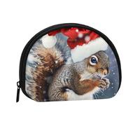 Christmas squirrel Printed Mini Coin Pouch, Shell Shape Zip Around Wallet, Small Zipper Pouch for Cash, Cards, Keys, Lipstick, Storage Pouch, Travel Organizer