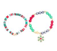 Christmas Stackable Bracelets Santa Claus Candy Cane Christmas Tree Snowflake Elk Deer Bells Surfer Heishi Polymer Clay Disc Beads Red Green Stretch Bracelets Set for Women Xmas New Year Party Jewelry