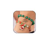Christmas Stacked Beaded Bracelets for Women 2Pcs Delicate Red Green Ball Soft Clay Bead Enamel Santa Claus Snowmen Bells Moon Pendant Christmas Bracelet Cute Charm Xmas Jewelry Bracelets for Women, M