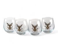 Christmas Stag Glass Tumblers - Festive Reindeer Design - Set of 4