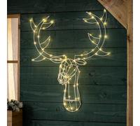 Christmas Stag Head Light Xmas Wall Decoration Outdoor Indoor Battery LED H70cm Christow White One Size