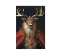 Christmas Stag Vintage Portrait, Renaissance Animal Painting, Festive Wall Art, Animal Head Human Body-1