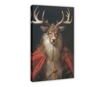 Christmas Stag Vintage Portrait, Renaissance Animal Painting, Festive Wall Art, Animal Head Human Body-1