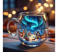 Christmas Stained Glass Coffee Mug, Christmas Transparent Painted Glass Coffee Cup, Holiday Drinking Glassware with Handle, Festive Beverage Containers for Hot Chocolate, Milk, Tea, Cold Drink(A)