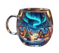 Christmas Stained Glass Mug, Christmas Transparent Painted Coffee Cup, Painted Snowflake Hand Containers with Handle for Hot Cocoa Latte Cold Drinks Milk Wine Beverages (300ml)