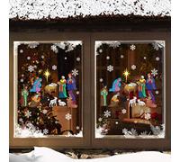 Christmas Stained Glass Robin Tree Santa Father Christmas Bauble Snowflake Window Stickers Cling (Nativity Scene)