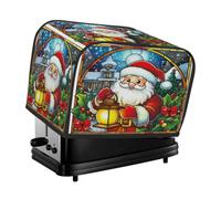 Christmas Stained Glass Santa Claus Toaster Cover 2 Slice Dust Cover for Bread Machine,Small Kitchen Appliance