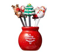 Christmas Stainless Steel and Silicone Pattern Fruit Forks Dessert Food Pick with Ceramic Holder Picks Boys Cute Picks for Girls for Kids for Teens for Appetizers Christmas