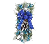 Christmas Stair Decorations 19.7x9.8in Lighted up Cordless Christmas Wreath Prelit Hanging Lifelike Christmas Garland for Stairs Front Door Wall (No Battery) Blue, Christmas Stair Decorations