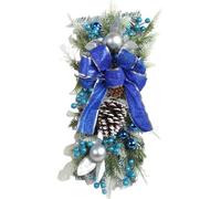 Christmas Stair Decorations 19.7x9.8in Lighted up Cordless Christmas Wreath Prelit Hanging Lifelike Garland (No Battery) Blue, Garland for Stairs