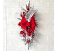 Christmas Stair Teardrop Swag Wreath Staircase Door Artificial Wreath Xmas Windom Home Ornament Decoration Without LED Lights (A-Red, 24 * 12 inch)
