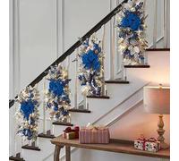 Christmas Stair Teardrop Swag Wreath Staircase Door Artificial Wreath Xmas Windom Home Ornament Decoration Without LED Lights (A-Blue, 24 * 12 inch)