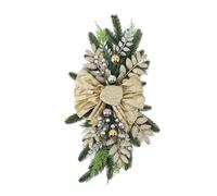 Christmas Staircase Decoration Cordless PVC Stairway Swag, 60x30cm Realistic Artificial Swag with Red Berries and Pine Cones, for Stairs Tables Walls Fireplaces and Shelves (Yellow Without Light)