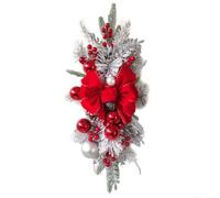 Christmas Staircase Decoration Pre-Lit Bow Garland with | Pine Cones and Berries, for battery Operated Festive Door Hanging Ornament for Indoor Outdoor Holiday Decor, Red Gold Blue